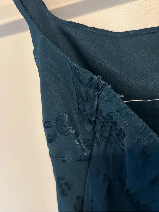 Dark Green Floral Satin Tie-Back Halter Dress - Picture 5 of 5